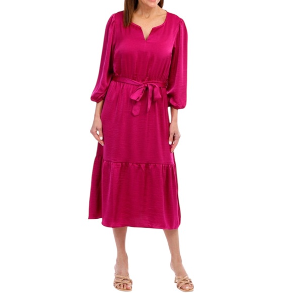 Lucky Brand Tiered Midi Hot Pink Dress NWT - Picture 3 of 3
